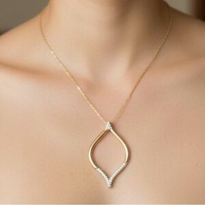 Gold Teardrop Pavé Pendant Necklace - Women Jewelry